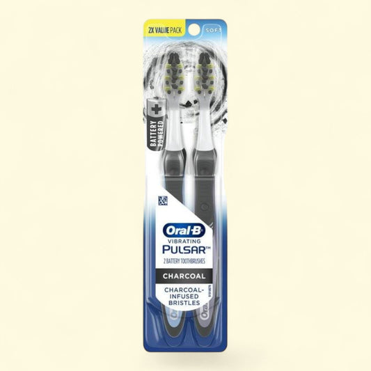 Oral-B Vibrating Pulsar Battery Toothbrush, Soft Charcoal Bristles, 2 Count