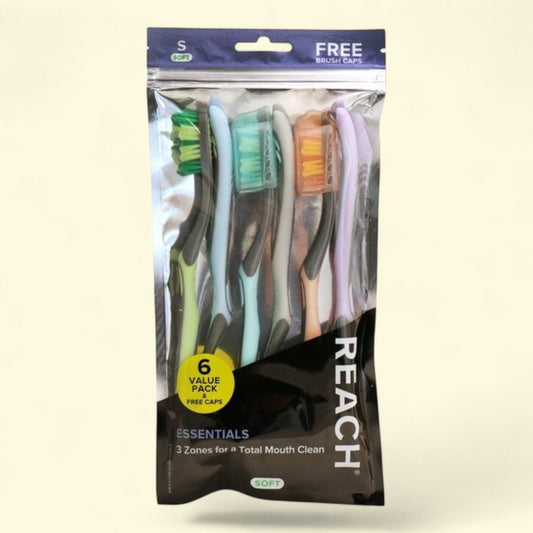 REACH Essentials Toothbrush, Soft, Adult, 6 Count