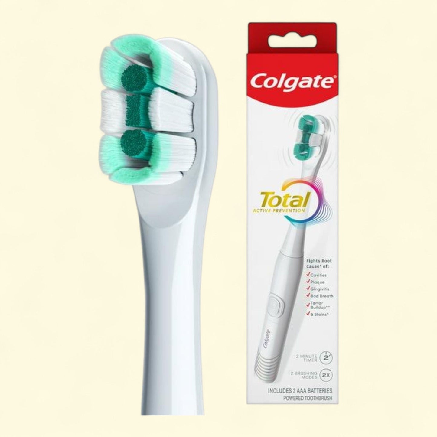 Colgate Total Battery Powered Toothbrush, White, Adult AAA batteries