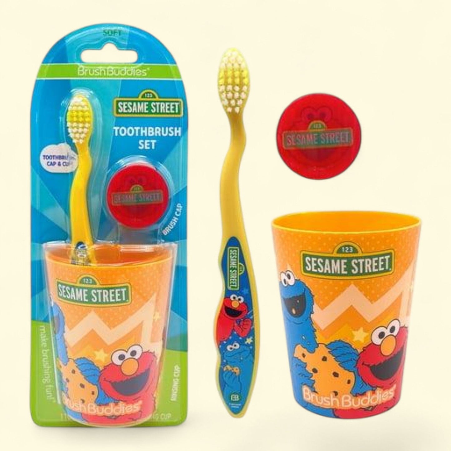 Brush Buddies Sesame Street Elmo Manual Cup Set, 3 Piece Set