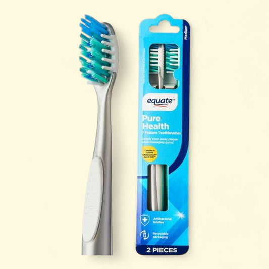 Equate Pure Health Toothbrush, Medium Bristles (2 Count)