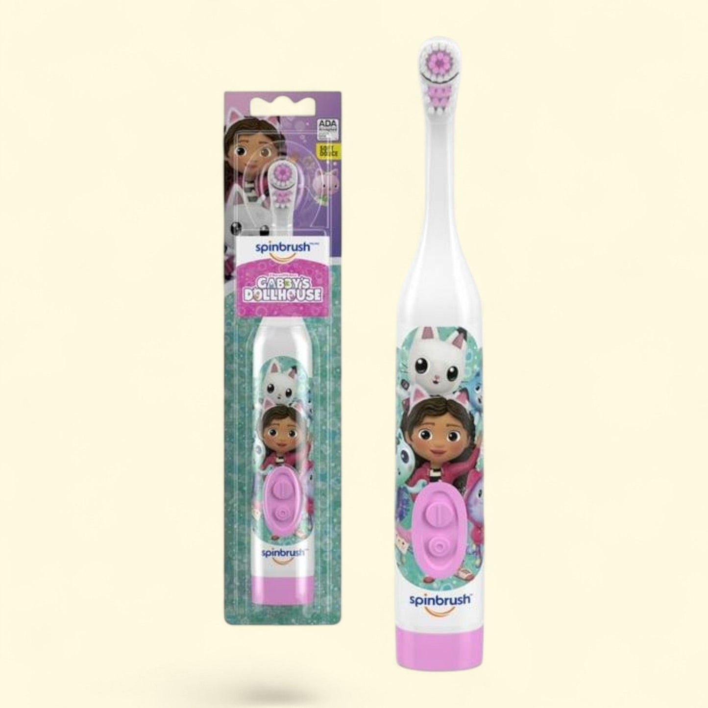 Gabby's Dollhouse Kid's Spinbrush Electric Toothbrush, Soft Bristles, Ages 3+