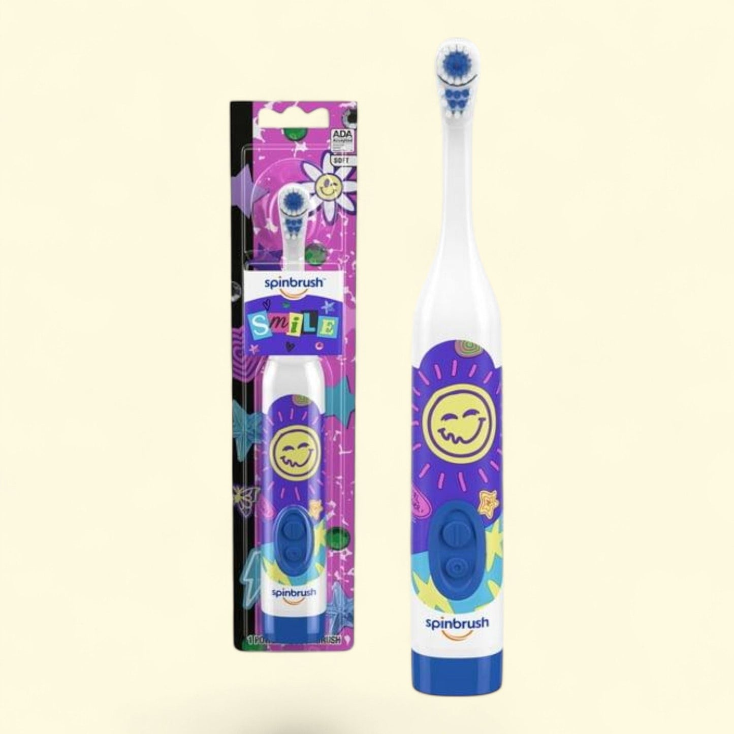 Spinbrush Smile Battery Powered Electric Toothbrush, Kids and Tweens AA Duracell battery