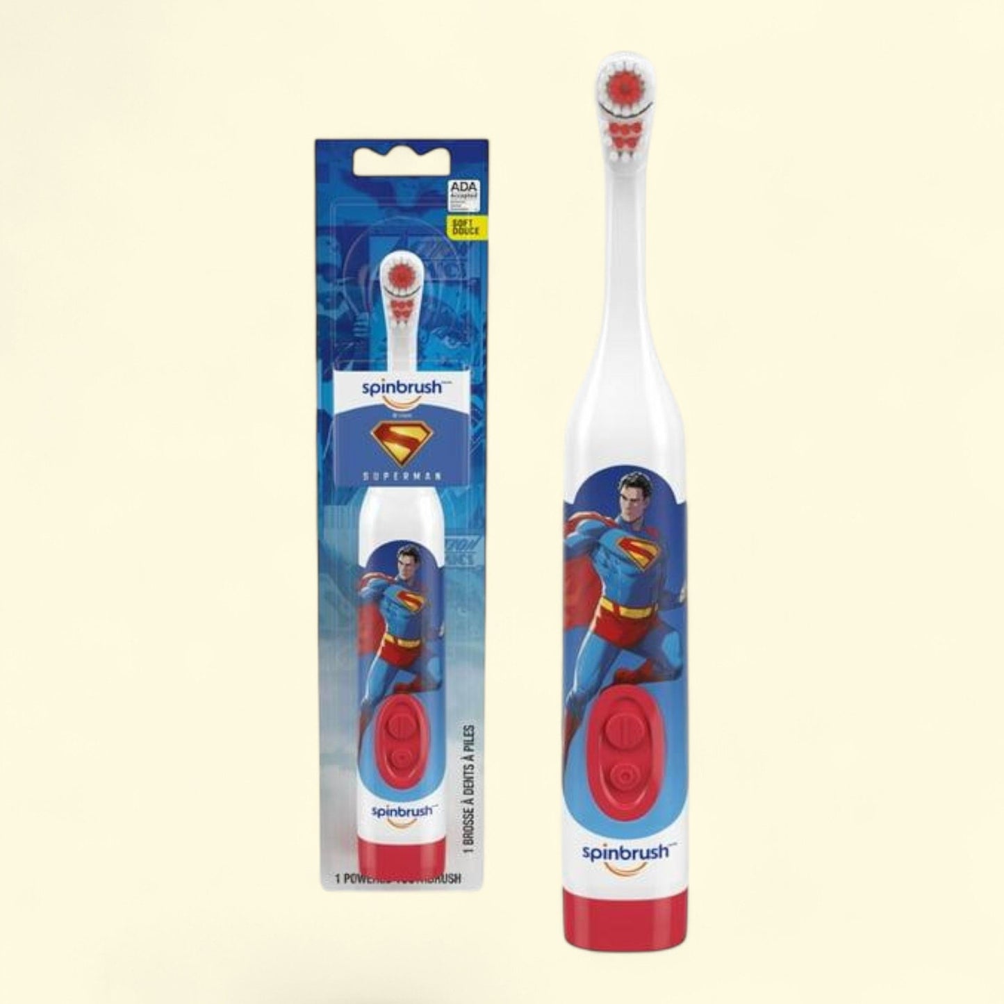 Spinbrush Superman Electric Toothbrush, Children Ages 3+, Soft Head Bristles, AA Battery