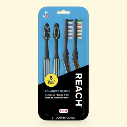 REACH Toothbrush, Advanced Design Angled Neck, Firm, 6 Count