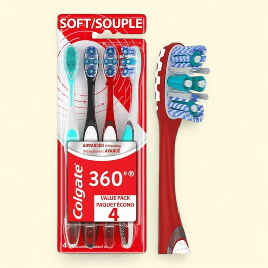 Colgate 360 Advanced Whitening Soft Toothbrush, 4 Count