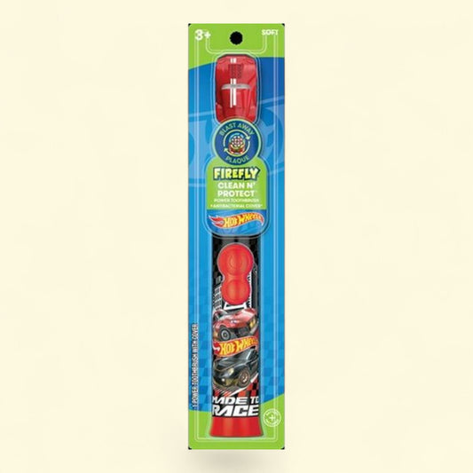 Firefly Power Toothbrush, Kids Hot Wheels, Soft Bristles, Antibacterial Cover, Clean N' Protect, Size: Kids