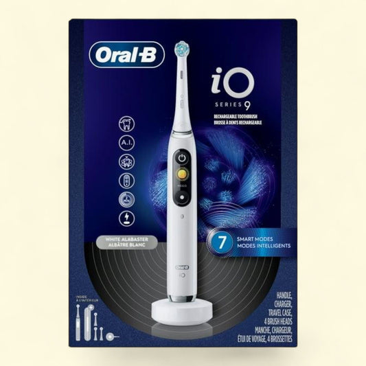 Oral-B iO Series 9 Electric Toothbrush, 4 Brush Heads, White Alabaster