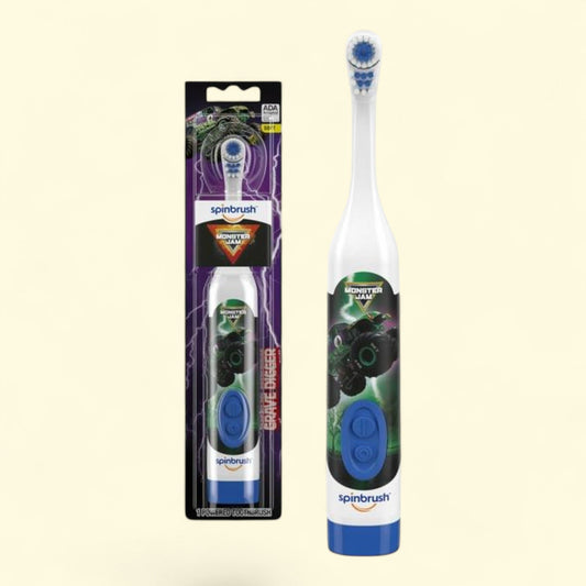 Spinbrush Monster Jam Grave Digger Electric Toothbrush, Children Ages 3+, Soft Head Bristles, AA Battery