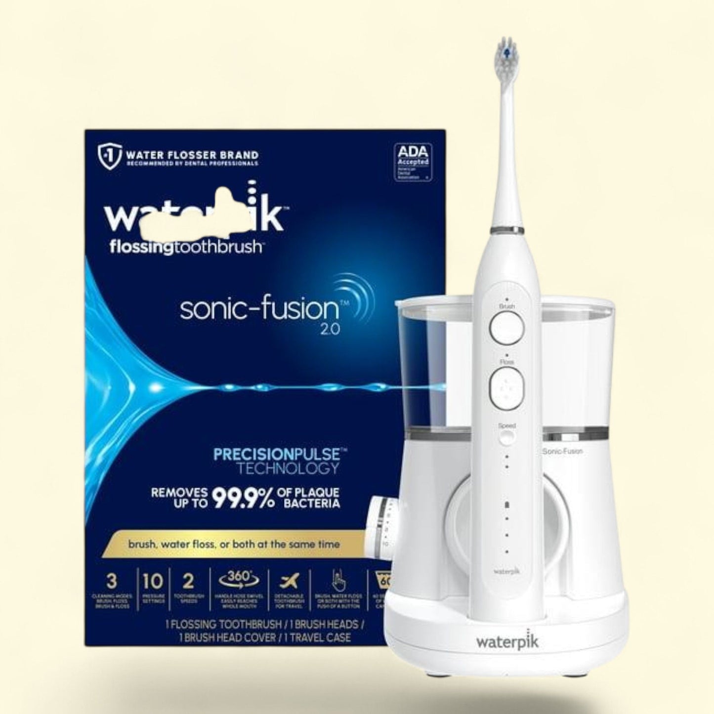 Waterpik Sonic-Fusion 2.0, Flossing Electric Toothbrush with Water Flosser Combo, ADA Accepted, White