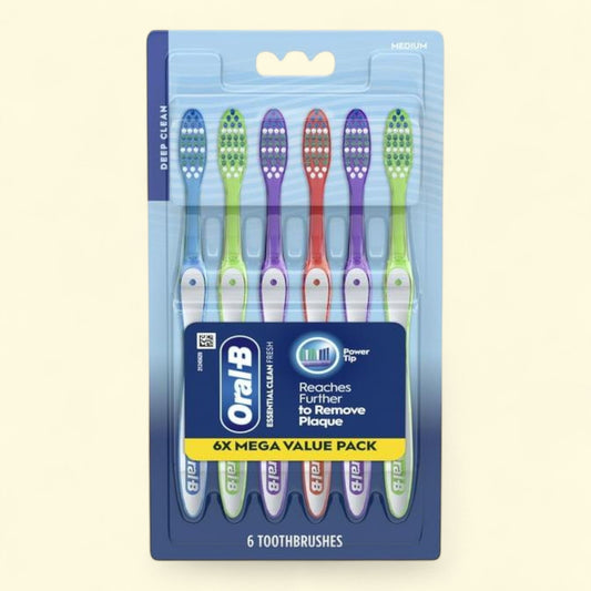 Oral-B Essential Clean Toothbrush, Medium, 6 Count