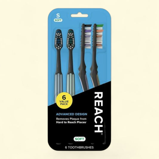 REACH Toothbrush, Advanced Design Angled Neck, Soft, 6 Count