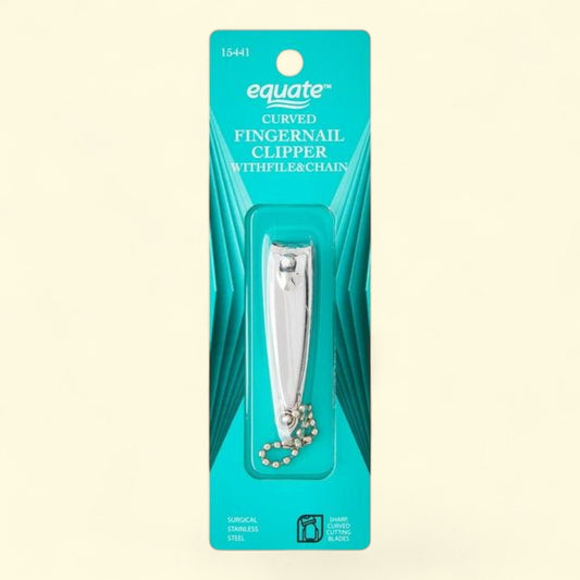 Equate Fingernail Clipper, Stainless Steel, Curved, with File & Chain, Traditional Nail Care 1 Piece