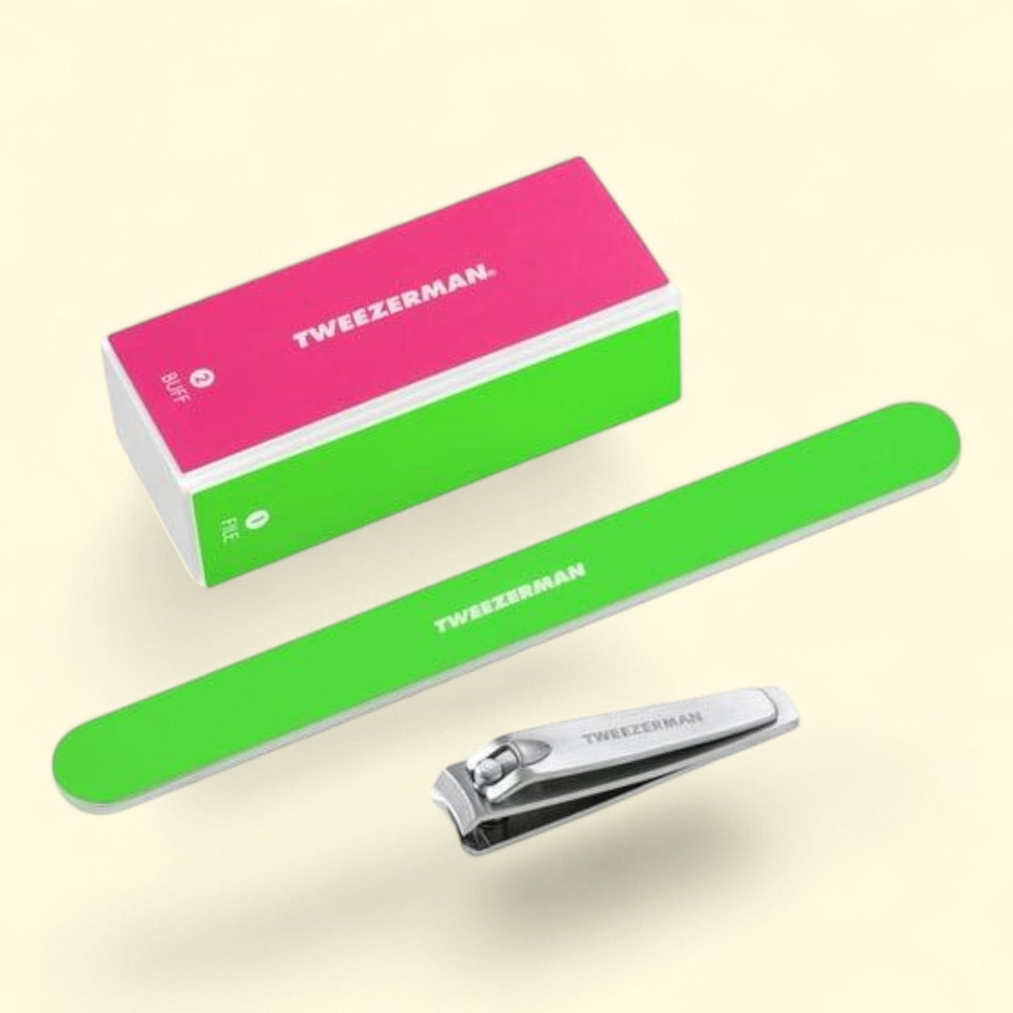 Tweezerman Manicure Kit, Neon Pink & Green, Includes Nail Clipper, Buffer and File, Size not specified