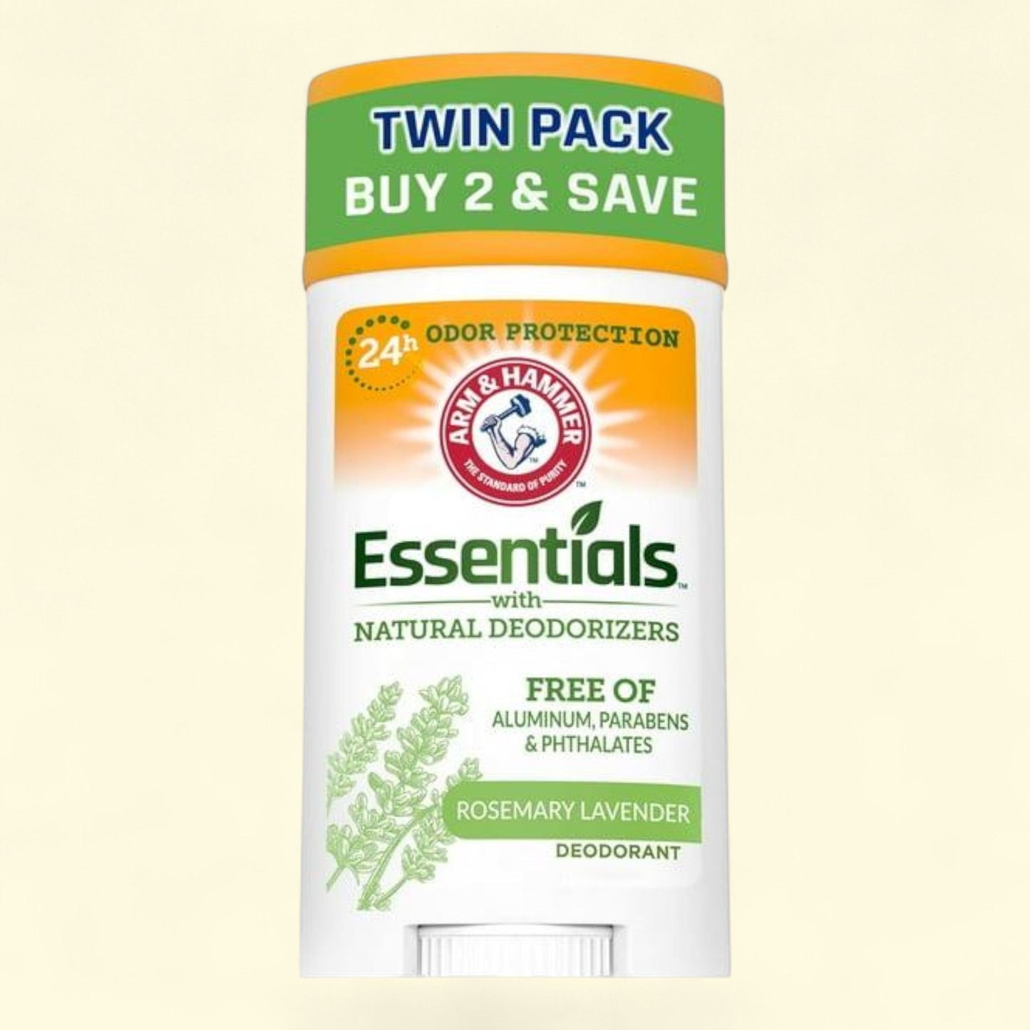 ARM & HAMMER Essentials Deodorant, Fresh Rosemary Lavender, 2.5 oz, 2 Ct