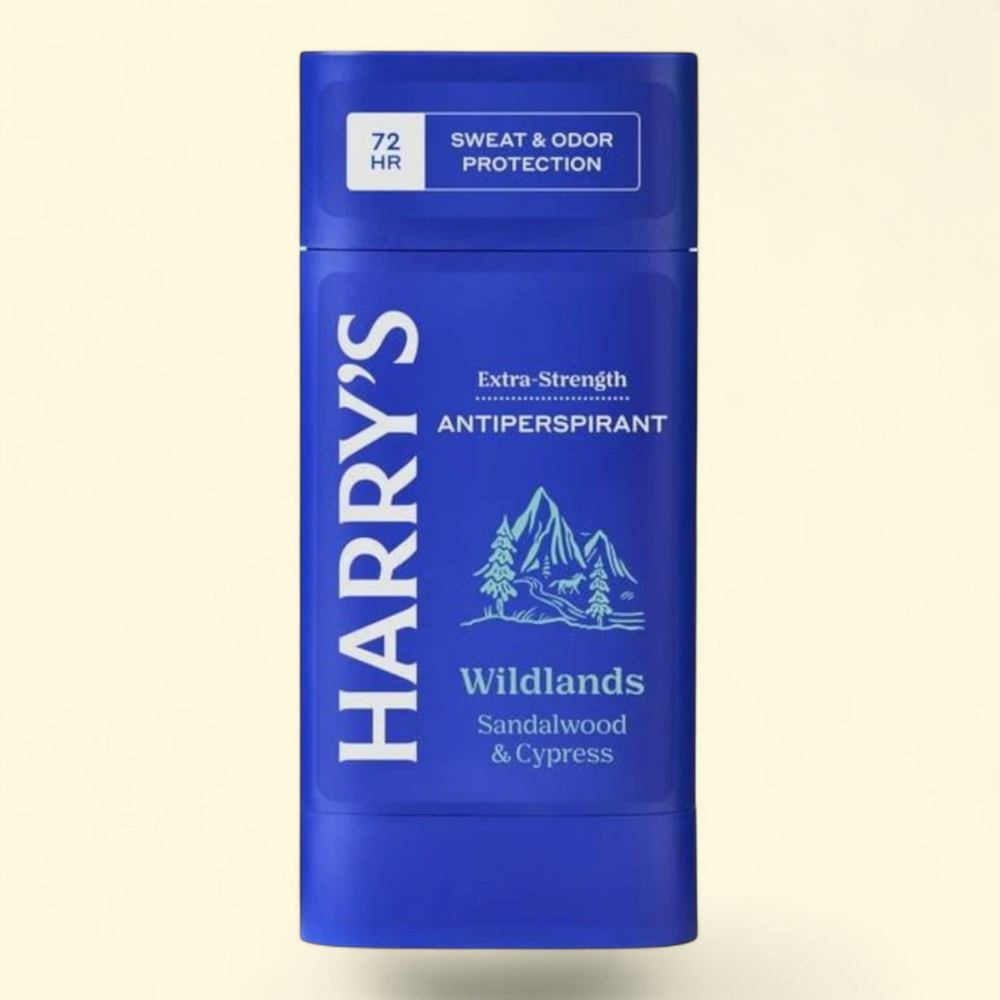 Blue antiperspirant stick with 'Harry's' branding