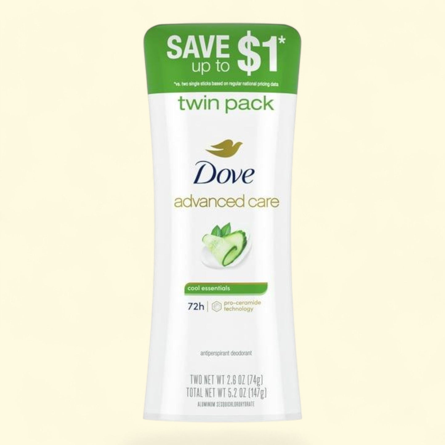 Dove Antiperspirant Deodorant Stick, Cool Essentials, 2.6 oz Twin Pack