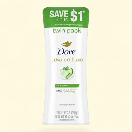 Dove Antiperspirant Deodorant Stick, Cool Essentials, 2.6 oz Twin Pack