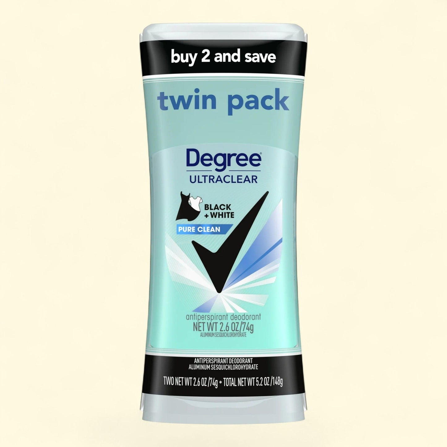 Degree Women's Antiperspirant Deodorant Stick, Pure Clean, 2.6 oz Twin Pack