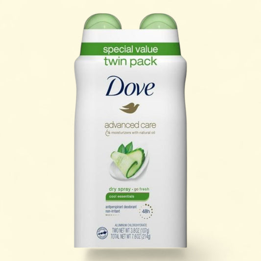 Dove Advanced Care Antiperspirant Deodorant Dry Spray, Fresh, 3.8 oz Twin Pack