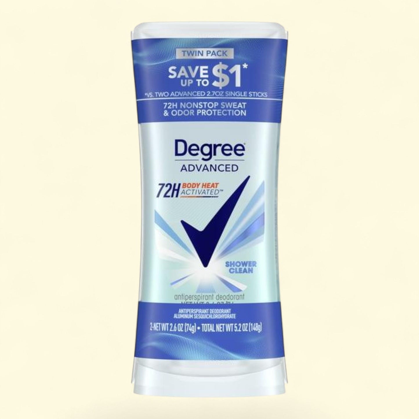 Degree Women Antiperspirant Deodorant Stick Twin Pack Shower Clean, 2.6 oz