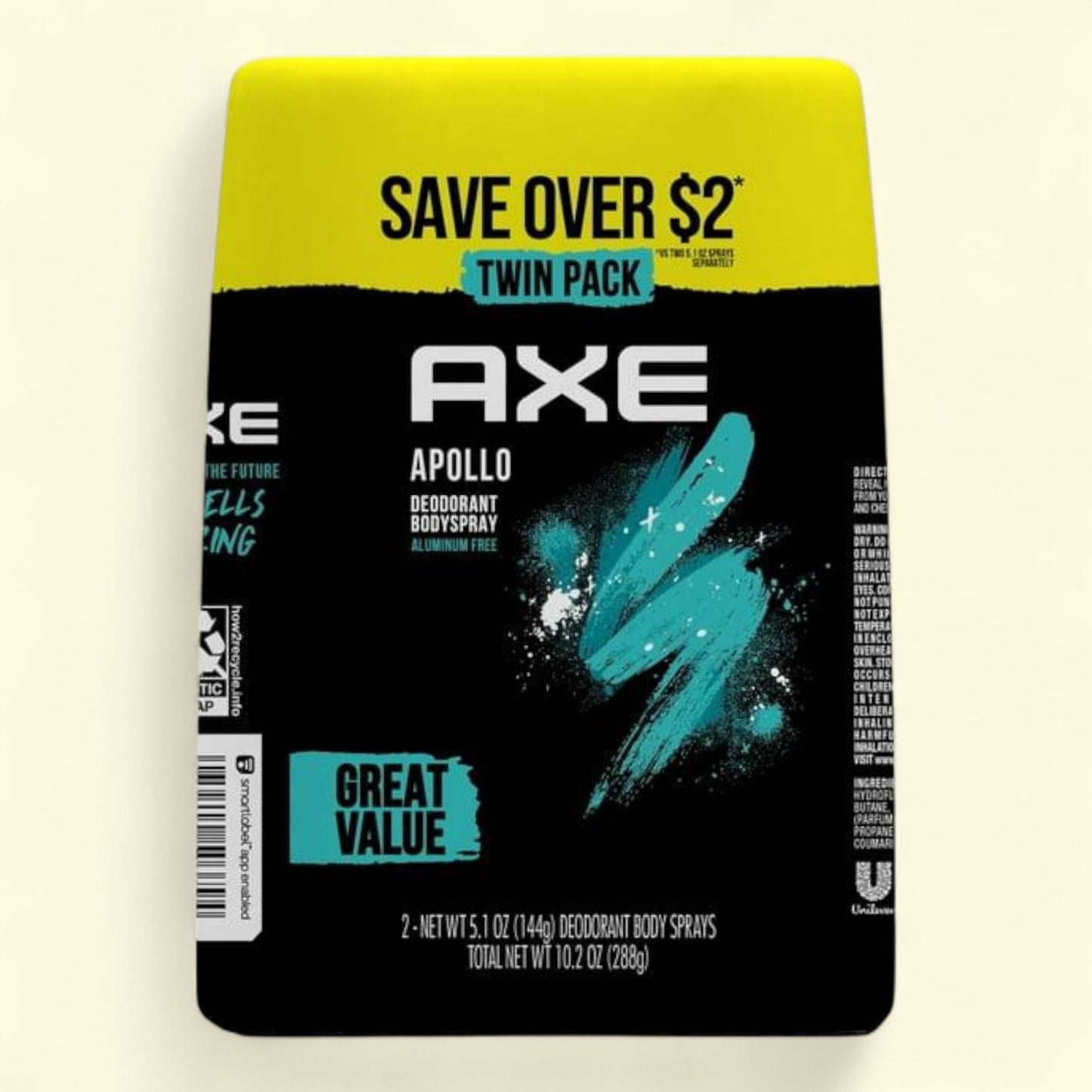 Axe Apollo Body Spray Deodorant, 5.1 oz Twin Pack