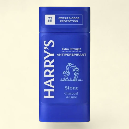 Blue antiperspirant stick with 'Harry's' branding