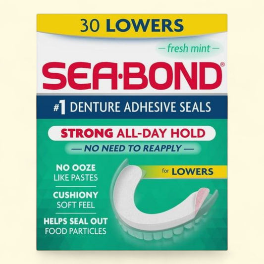 Sea Bond Lower Secure Denture Adhesive Seals, Fresh Mint Flavor, 30 Count
