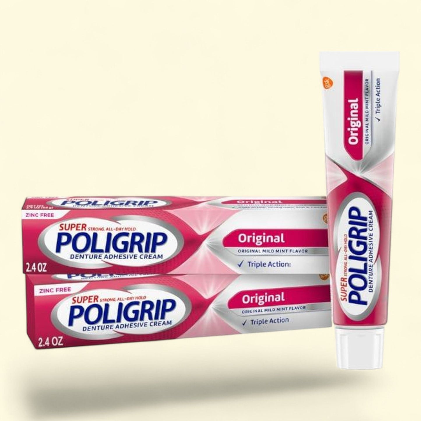 Super Poligrip Denture and Partials Adhesive Cream, 4.8-Oz Twin Pack