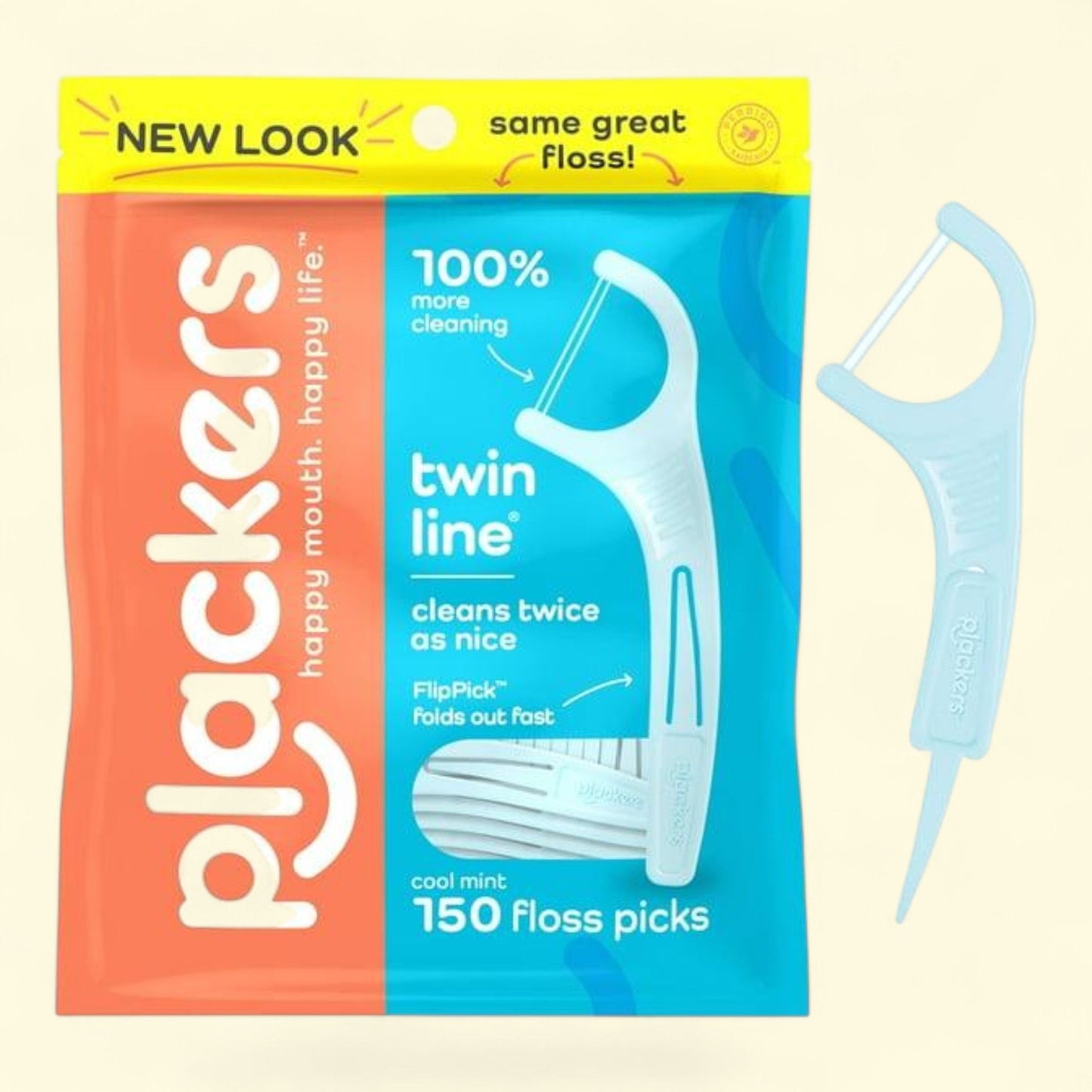 Plackers Twinline Dental Floss Picks, 150 Count