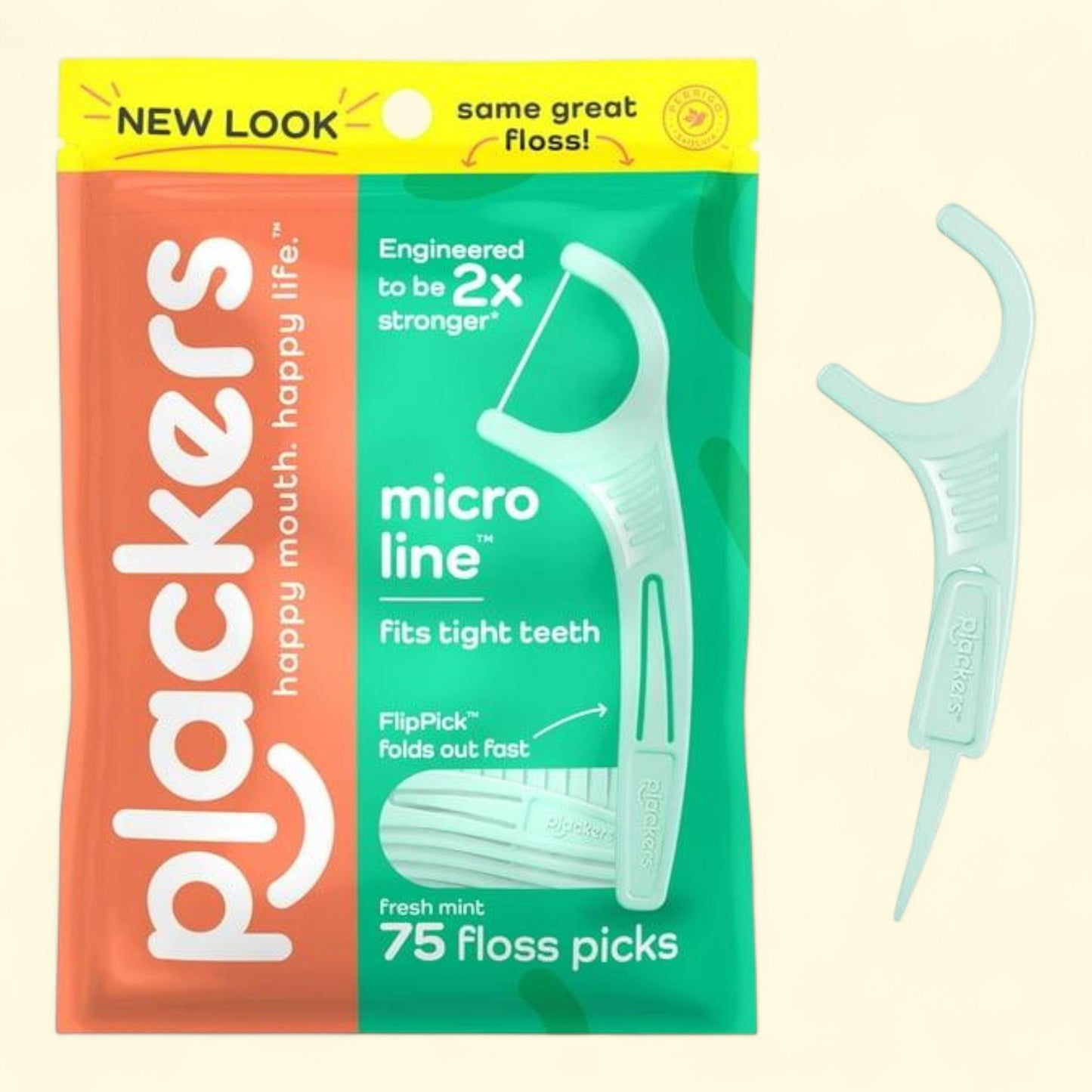 Plackers Dental Floss Picks, Fold-Out FlipPick, Fresh Mint Flavor, 75 Count