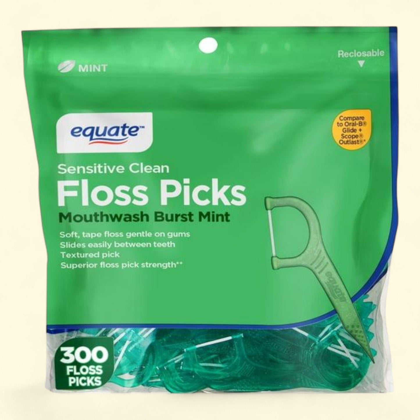 Equate Sensitive Clean Floss Picks, 300 Count — authentic US product shipped worldwide by Treatspree