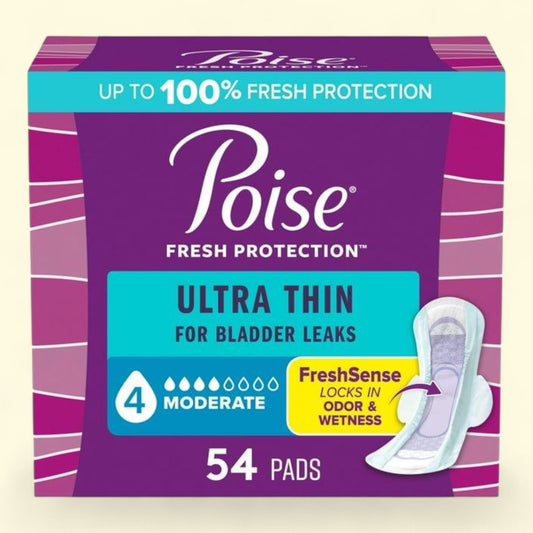 Poise Incontinence Pads with Wings, 4 Drop Moderate Absorbency, 54 Count