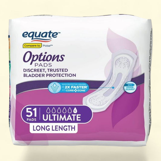 Equate Women's Incontinence Pads, Ultimate Absorbency, Long Length (51 Count)