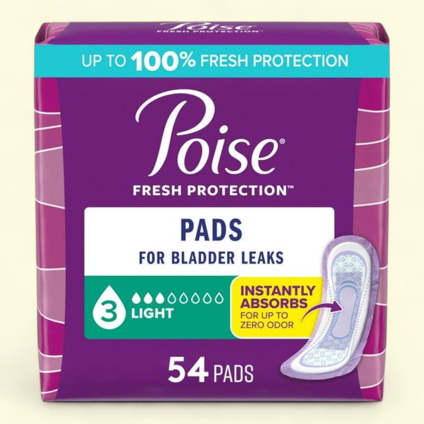 Poise Incontinence Pads for Women, 3 Drop Light Absorbency, Regular Length, 54 Count