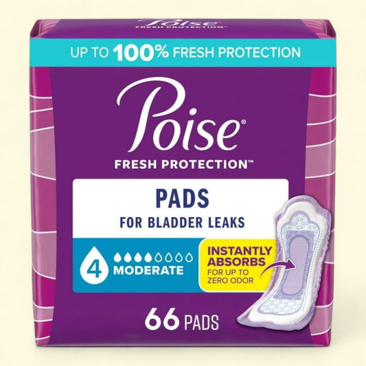 Poise Incontinence Pads for Women, 4 Drop Moderate Absorbency, Regular Length, 66 Count