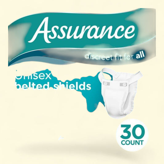 Assurance Incontinence Belted Shields, Moderate Absorbency, One Size Fits Most (30 Count)