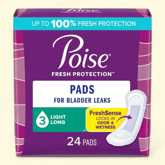 Poise Incontinence Pads, 3 Drop Light Absorbency, Long Length, 24 Count