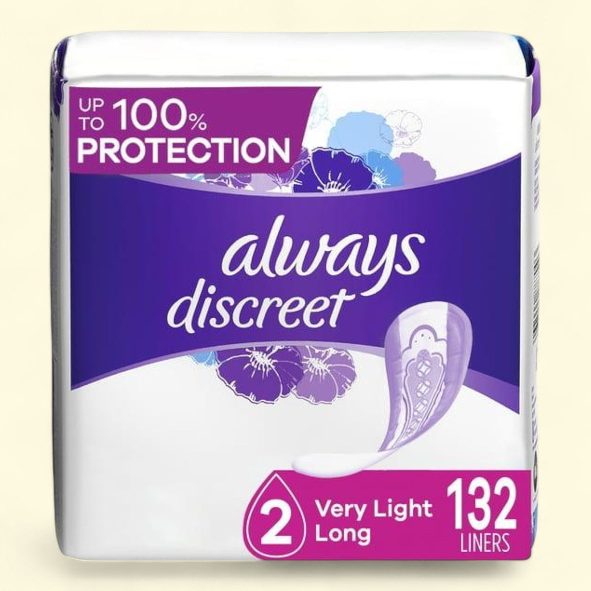 Always Discreet Incontinence Liners, Very Light Long, 132 CT — authentic US product shipped worldwide by Treatspree