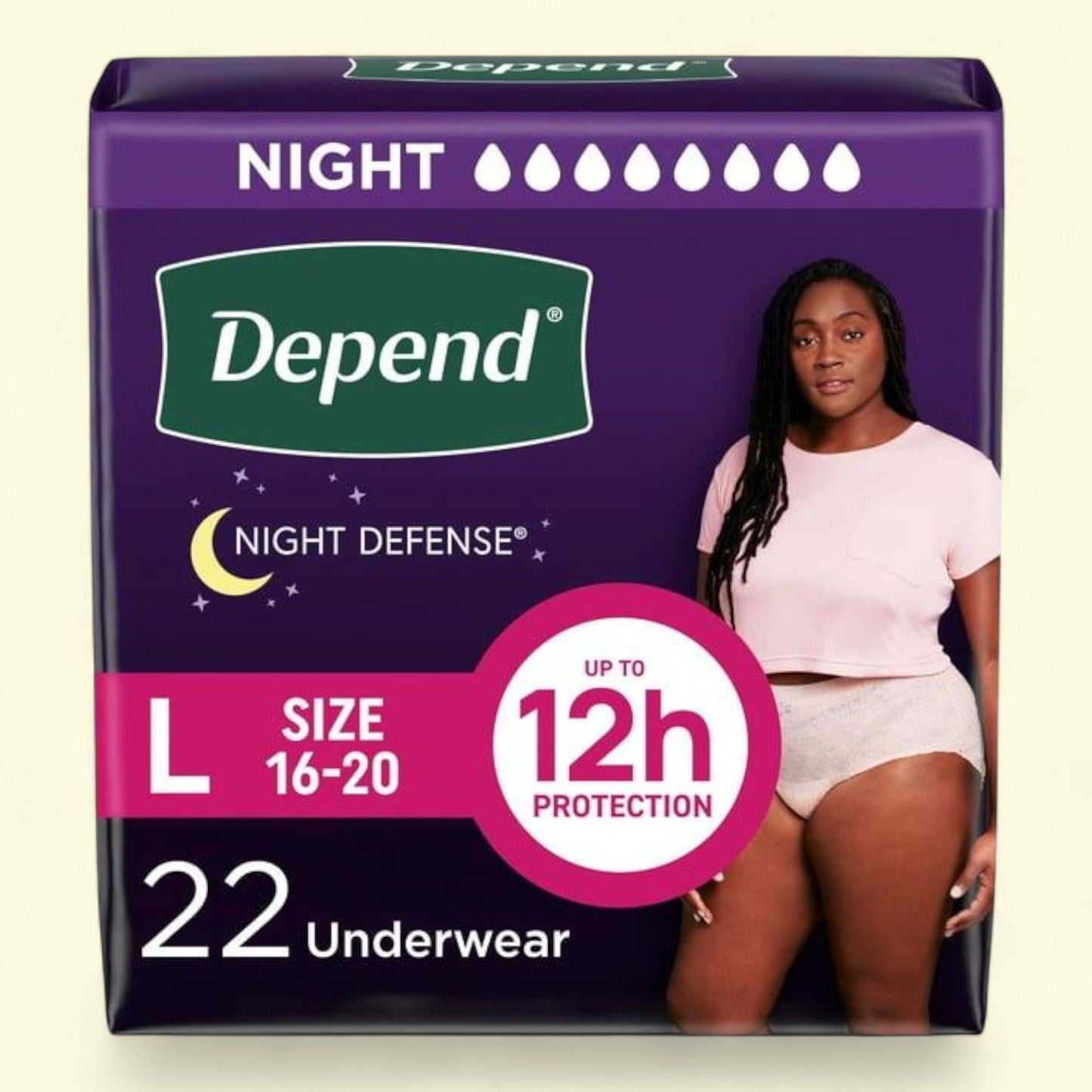 Depend Night Defense Incontinence Underwear for Women, L, 22 Count