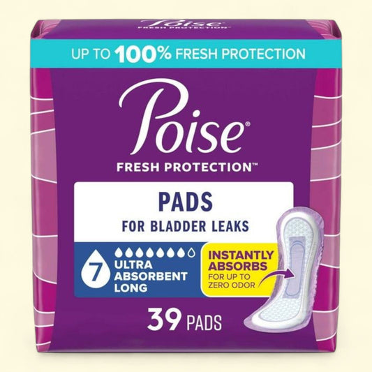 Poise Incontinence Pads, 7 Drop Ultra Absorbency, Long Length, 39 Count