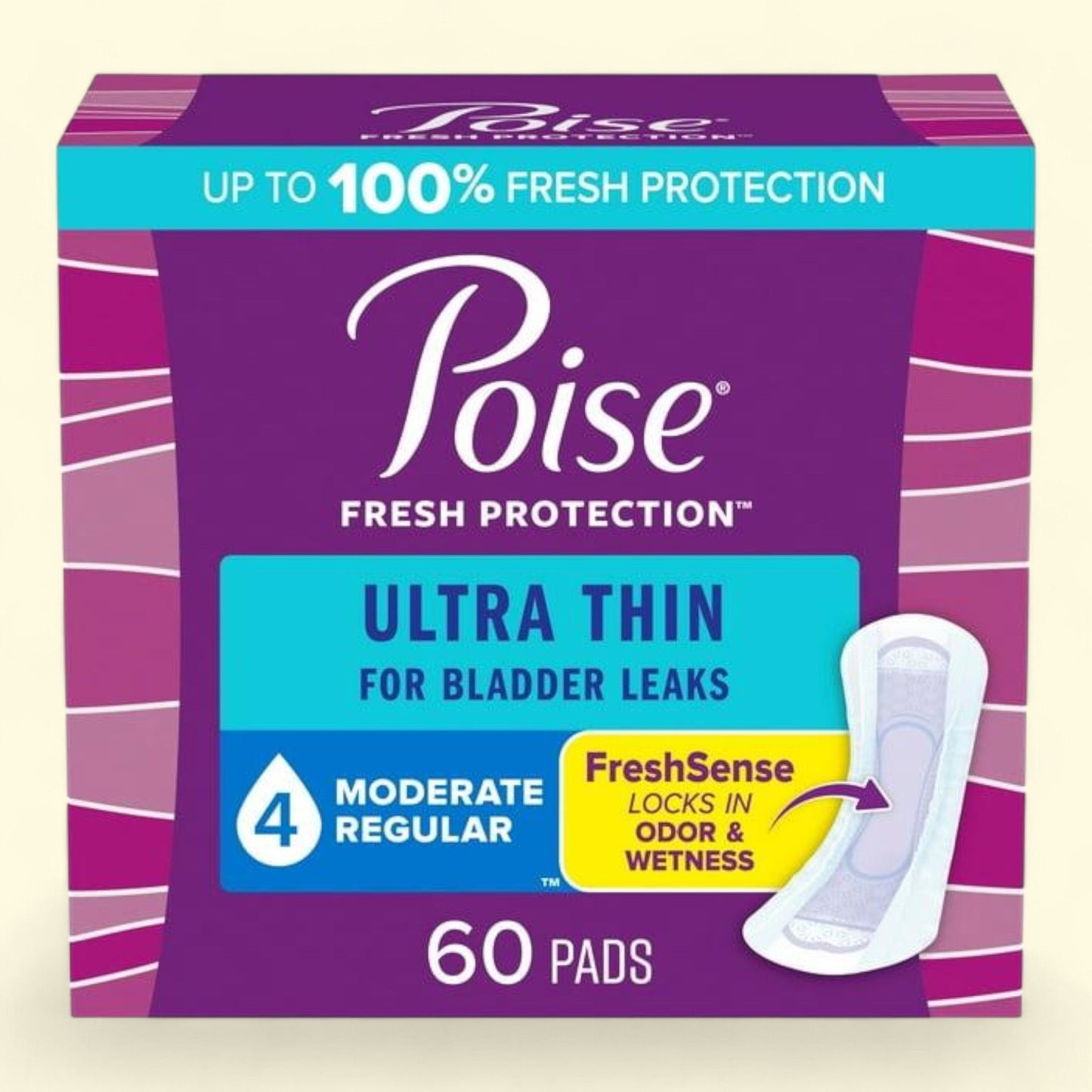 Poise Incontinence Pads, Ultra Thin, 4 Drop Moderate Absorbency, Regular Length, 60 Count