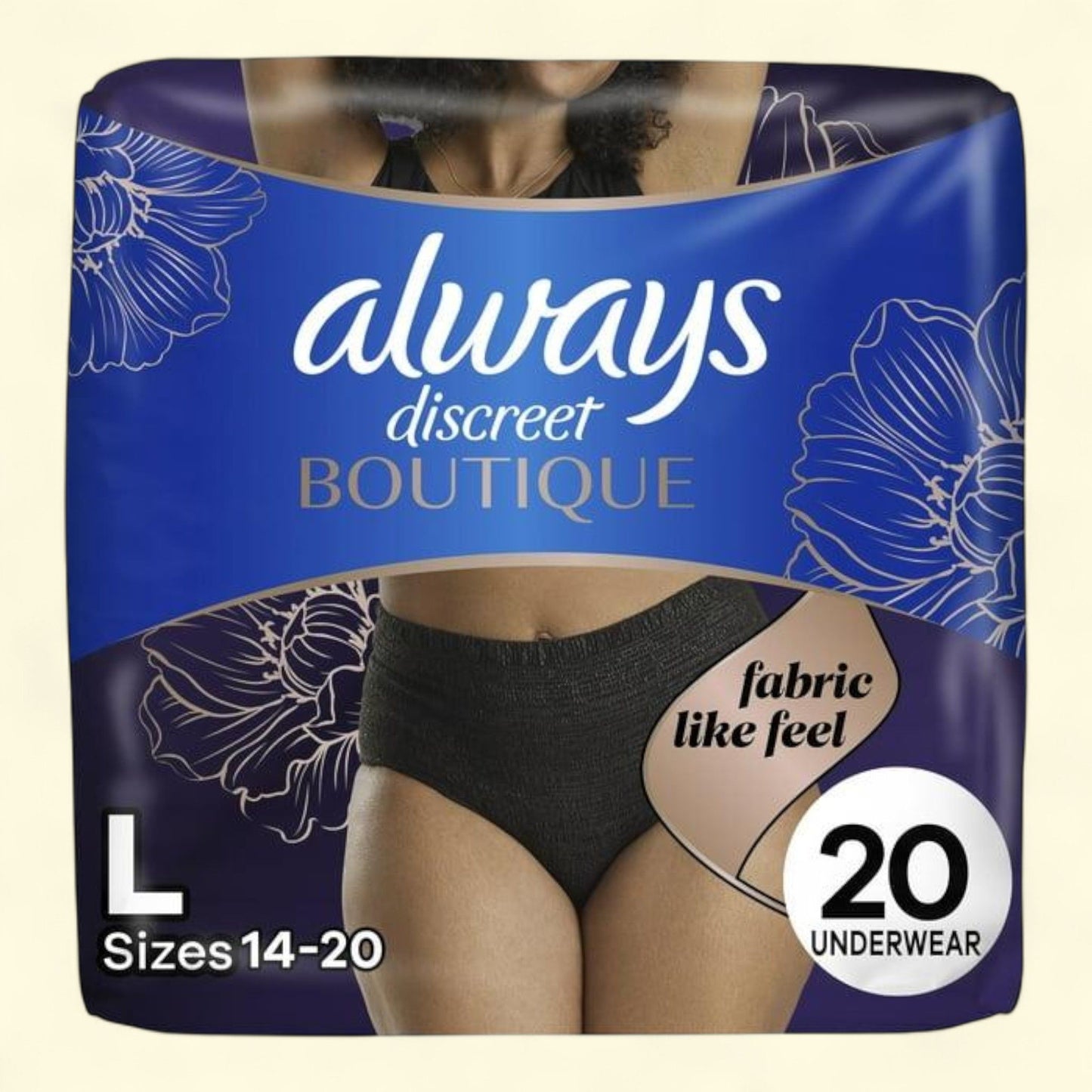Always Discreet Boutique Incontinence and Postpartum Underwear, L, 20 Count