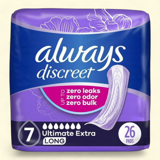 Always Discreet Incontinence Pads, Ultimate Extra Absorbency, Long Length, 26 CT