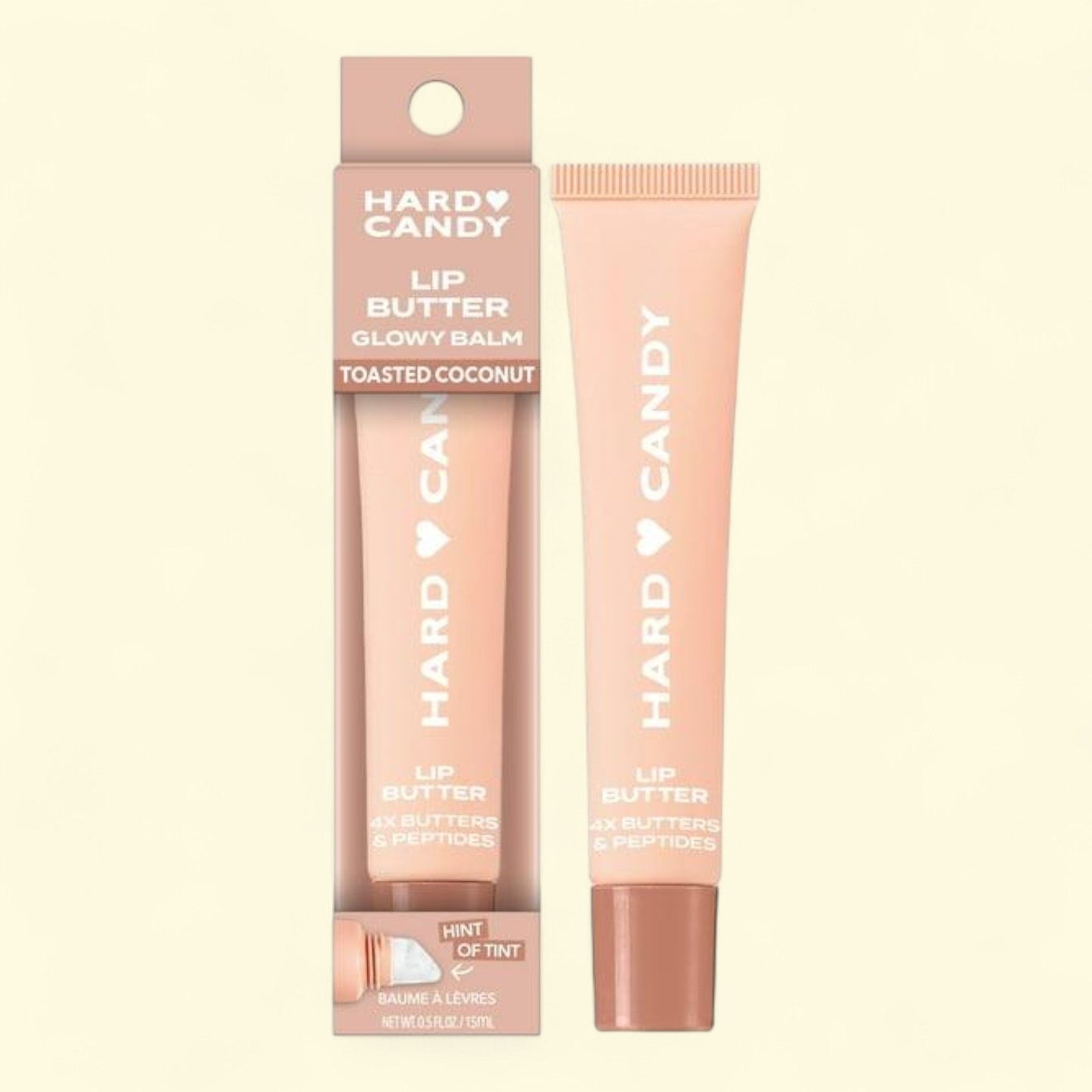 Hard Candy Lip Butter Glowy Balm, Toasted Coconut, Sheer Beige Tint, Shine, Hydration 15mL