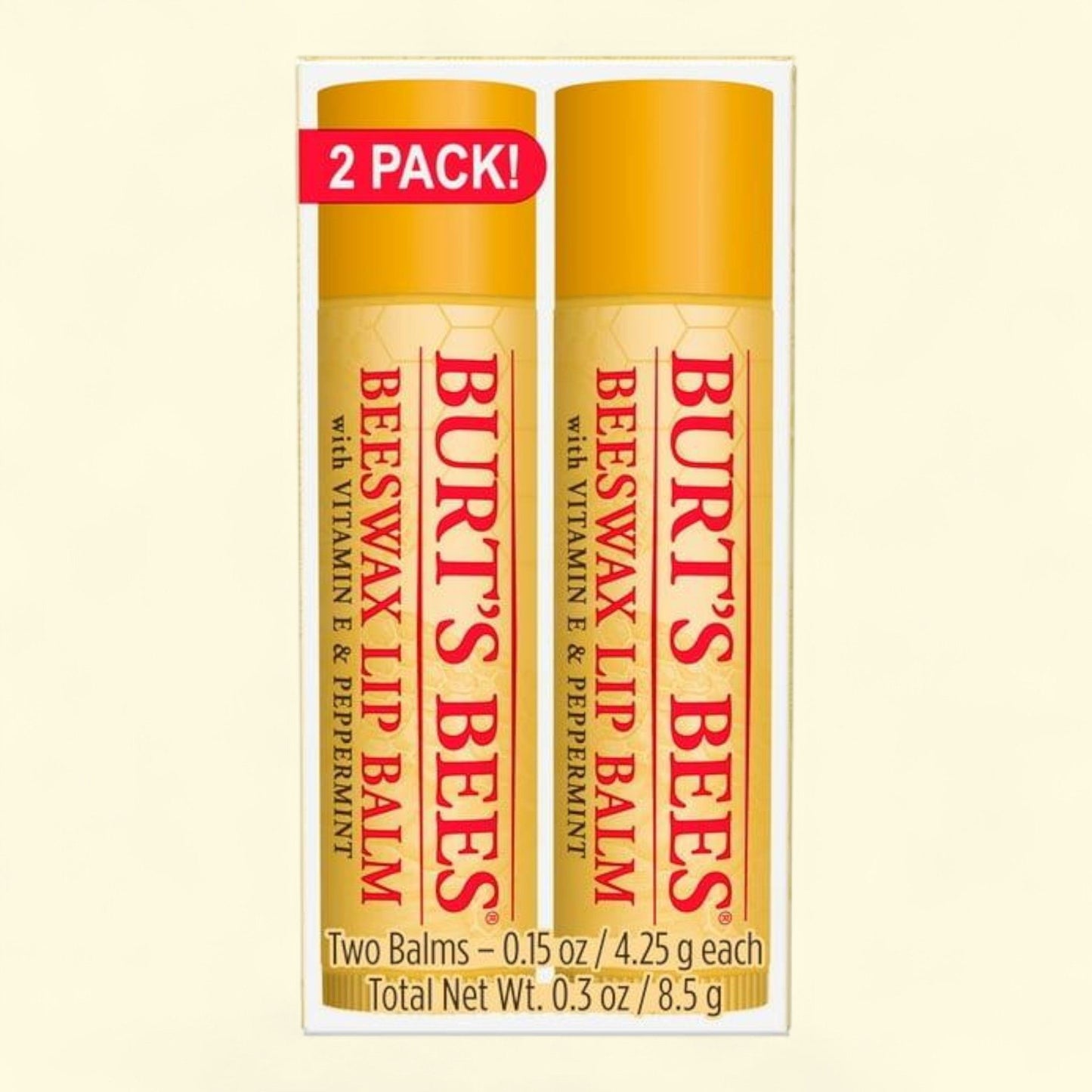 Burt's Bees Moisturizing Lip Balm, Original Beeswax, 2 Tubes