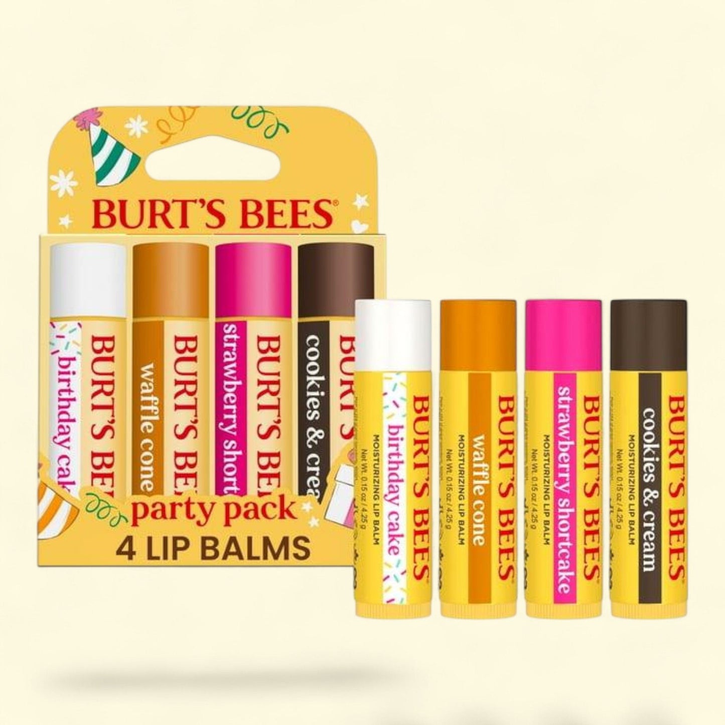 Burt's Bees Moisturizing Lip Balm, Birthday Cake, 4 Tubes