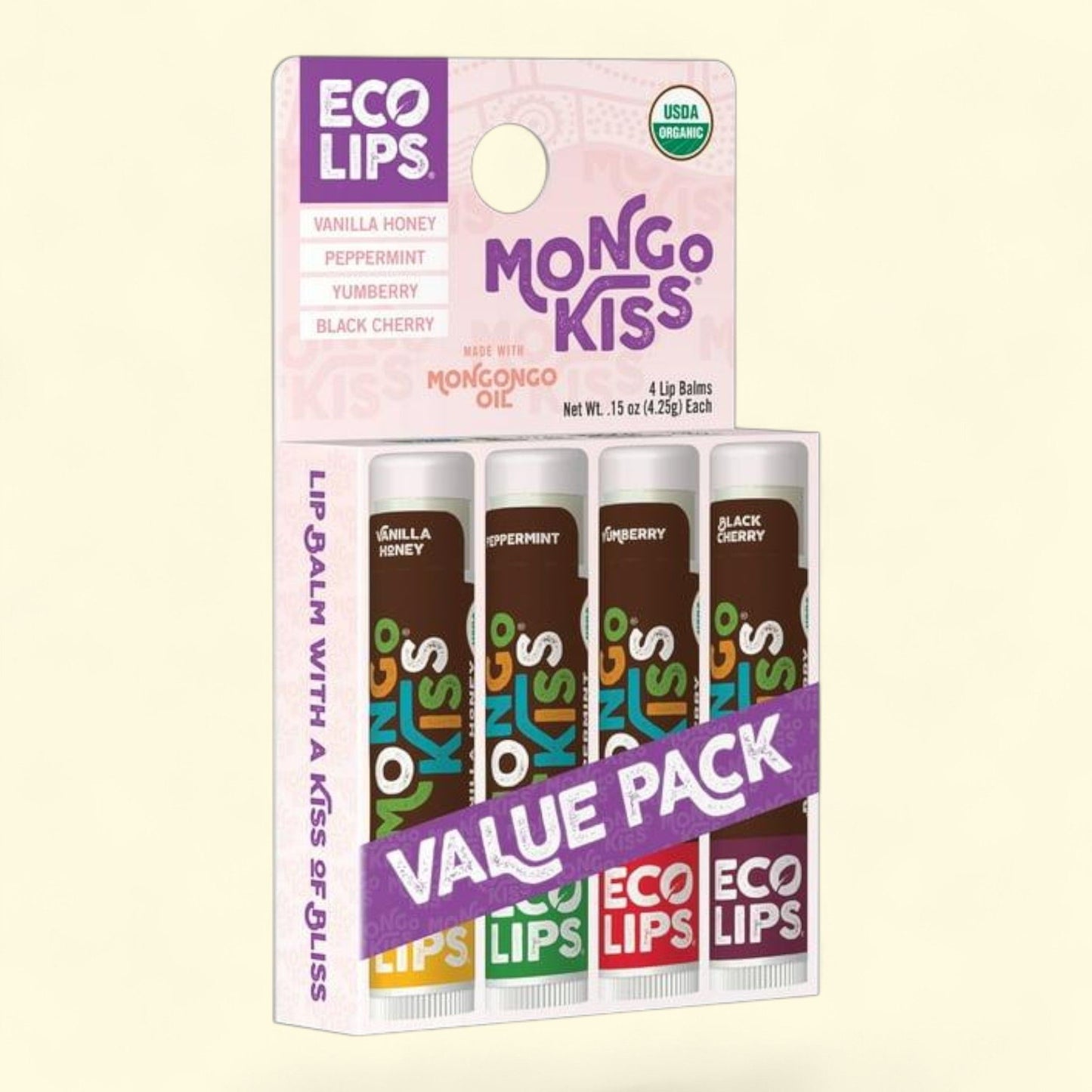 Eco Lips Mongo Kiss Moisturizing Lip Balm, 4-pack