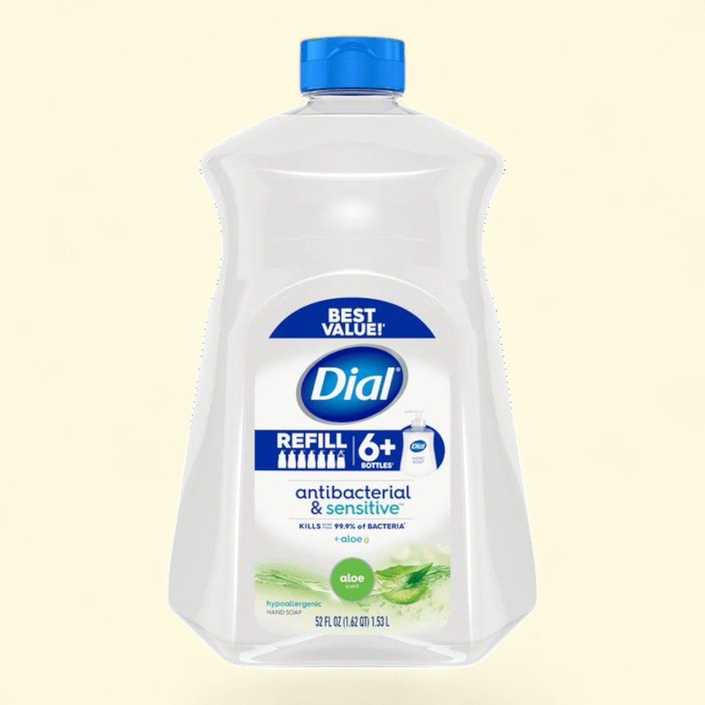 Dial Antibacterial Liquid Hand Soap Refill, Aloe Scent, 52 Ounce