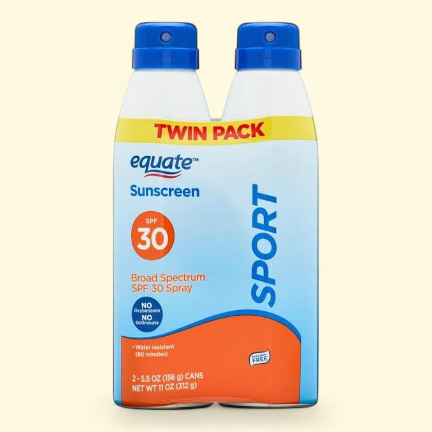 Equate Sport Sunscreen Spray, SPF 30, 11 oz, 2 Count